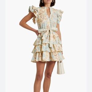 Ulla Johnson Floral Mini Skirt in Cream and Blue